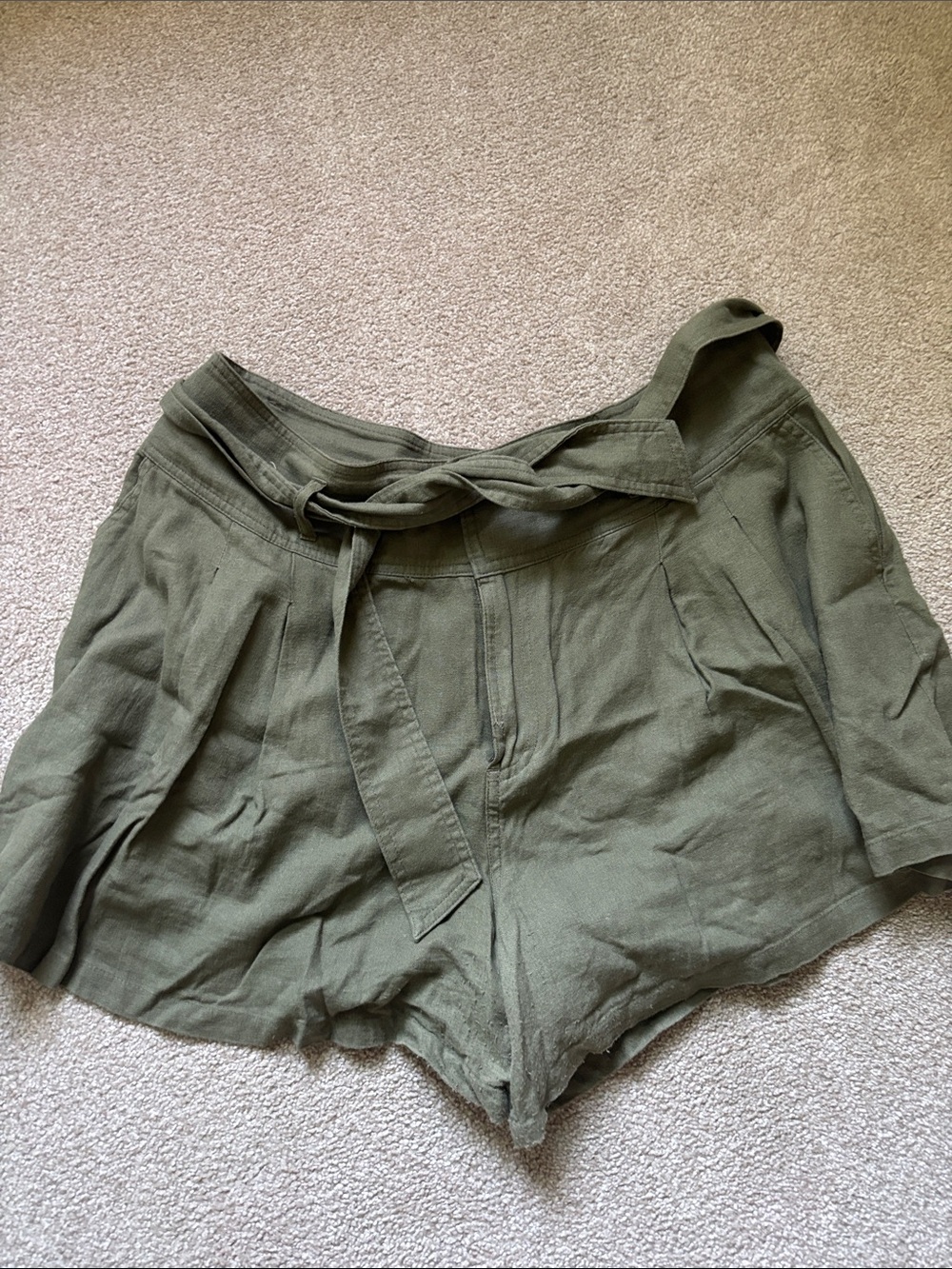 bp Olive Green High-Waist Tie-Belt Shorts
